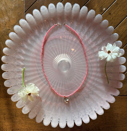 Coral Beaded Necklace with Seascape Charm