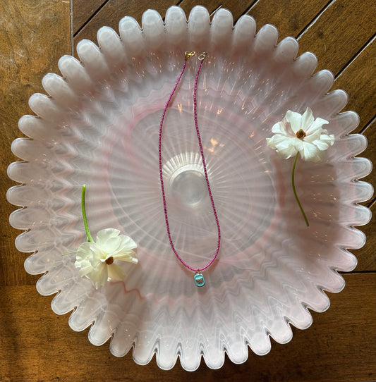 Magenta Necklace with Turquoise Butterfly Pendant